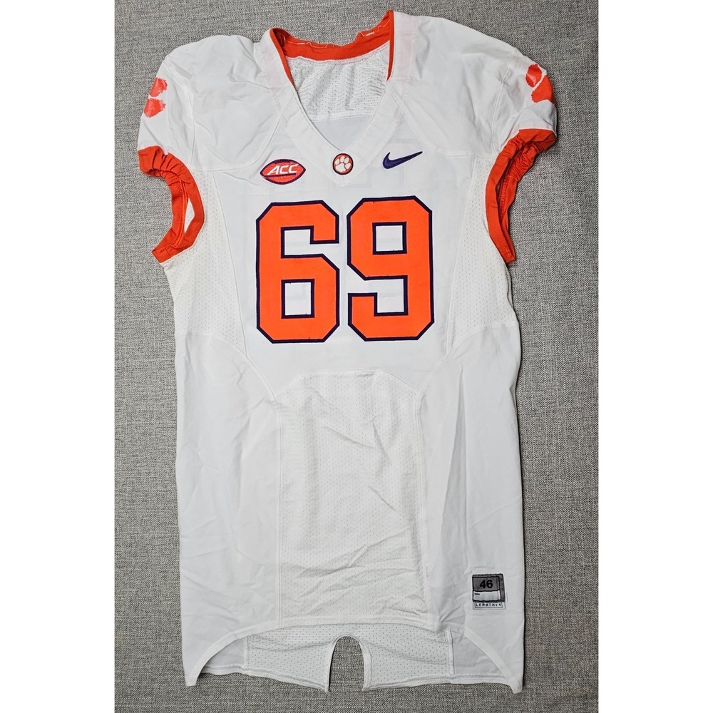 Clemson Tigers Football Jersey Mens 46 L White Game Worn Team Issued Nike #69